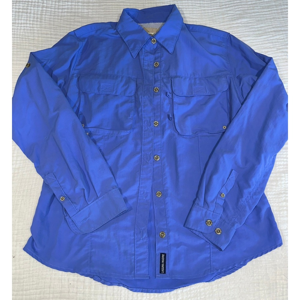 WMN Magellan Laguna Madre  Fishing Shirt‎ Button Down Roll Tab Long Sleeve Blue